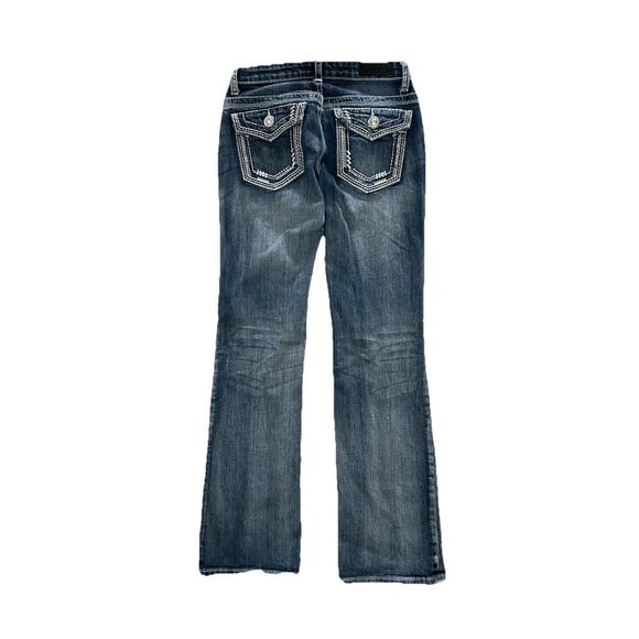 Womens Y2K Daytrip Denim Jeans Embroidered Pockets Gemstones Leo Bootcut 27x31 - Picture 8 of 9